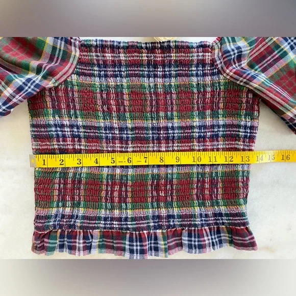 ❌SOLD❌ American Eagle Maroon Plaid Smocked Puff-Sleeve Blouse - Picture 5 of 9